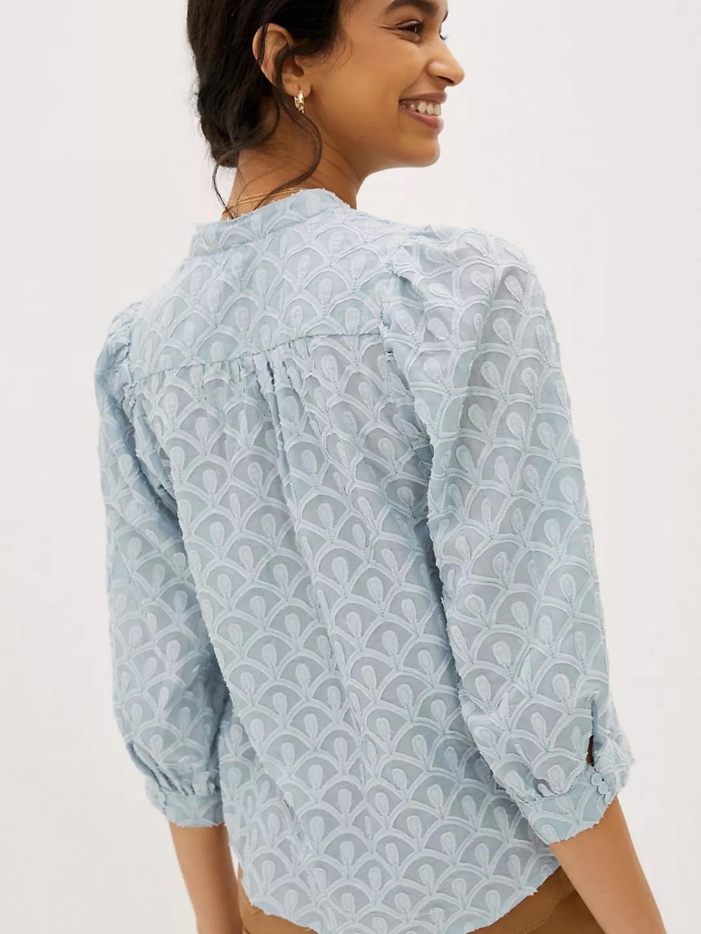 Pilcro Anthropologie Blue Embroidered Sheer Cotton Button Front Blouse Sz Small - Picture 5 of 13